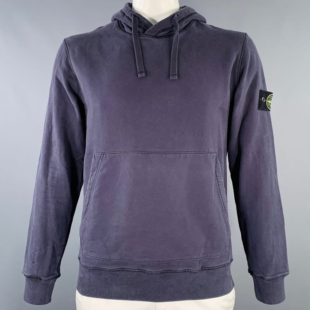 STONE ISLAND Size L Grey Blue Cotton Hooded Sweatshirt